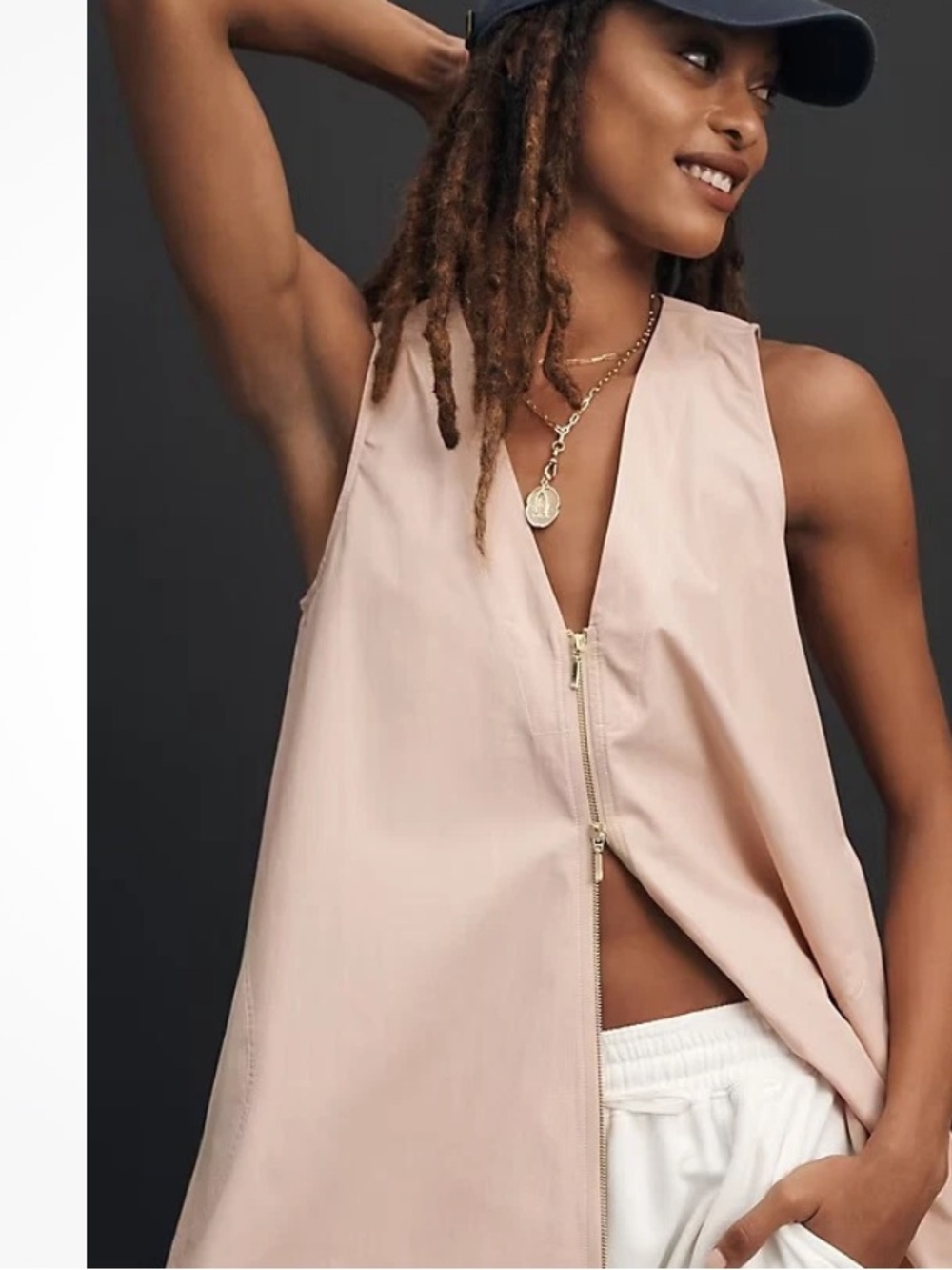 Anthropologie Maeve Blush Pink Zip A-line Swing Dress Tunic Medium Cotton - Picture 2 of 16